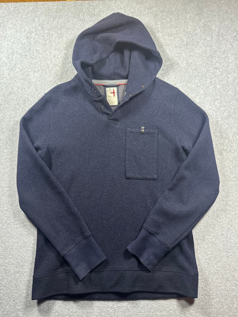 Relwen Pullover Wool Hoodie Men's Medium Navy Blue Button Long Sleeves